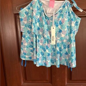 Simply Southern Blue and Pink Floral Bikini Top and bottoms